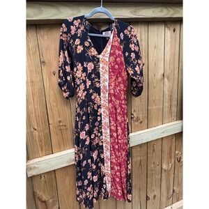 Kachel x Anthropologie Floral Silk Blend Midi Colorblock Dress Size 4P Petite‎